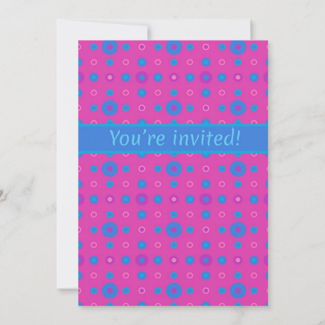 Invitation personnalisée Pois bleus sur Magenta (Devant)
