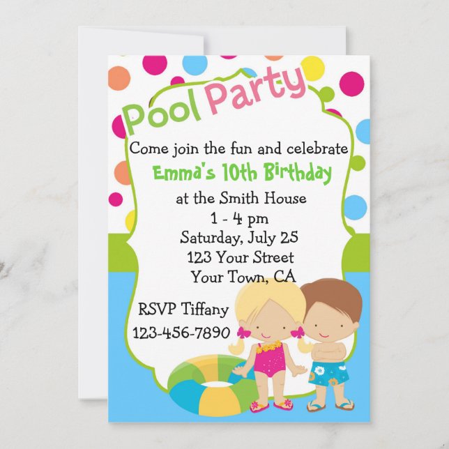 Invitation personnalisée pour la fête du pool anni (Devant)