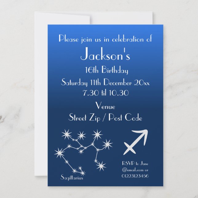 Invitation personnalisée pour une fête du zodiaque (Devant)