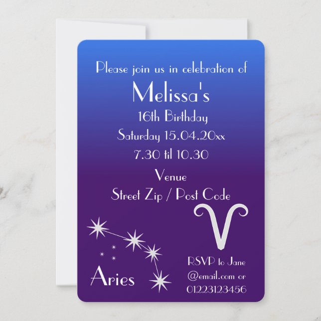 Invitation personnalisée pour une fête du zodiaque (Devant)