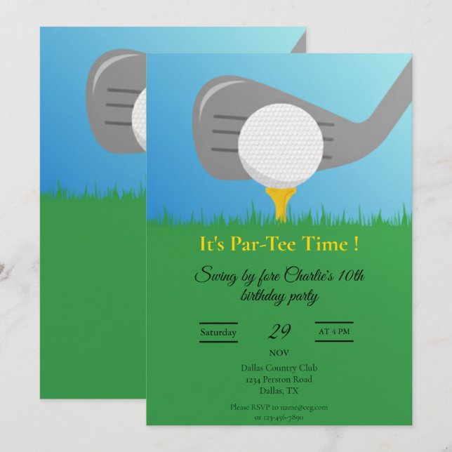 Invitation personnalisée pour une soirée de golf i (Devant / Derrière)