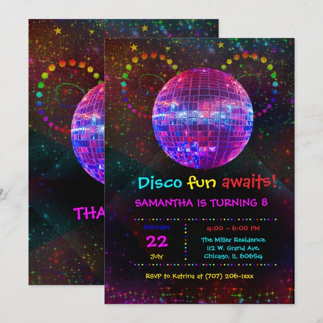 Invitation personnalisée pour une soirée disco - C (Devant / Derrière)