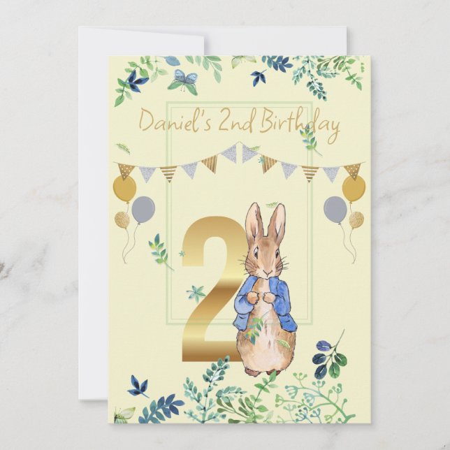 Invitation Personnaliser 2e anniversaire Pierre le lapin (Devant)