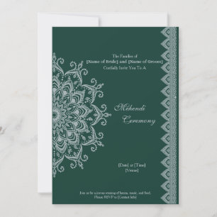 Invitation Personnaliser Argent Métallisé Émeraude Mehendi In