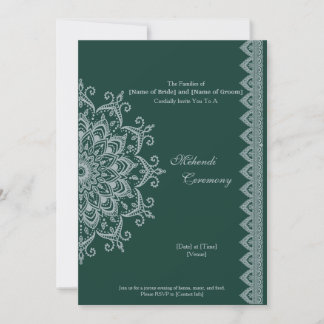 Invitation Personnaliser Argent Métallisé Émeraude Mehendi In