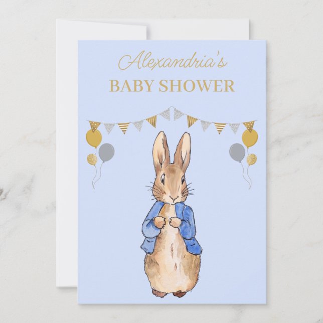 Invitation Personnaliser Baby shower Pierre le lapin (Devant)