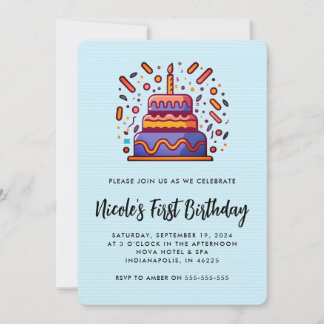Invitation Personnaliser Blue Orange 1er anniversaire Invitat