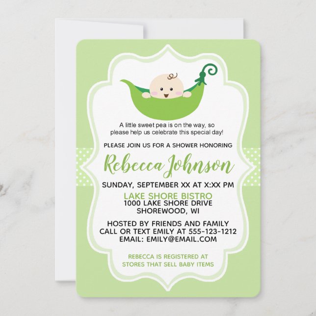 Invitation personnaliser de l'invitation au Baby shower vert  (Devant)