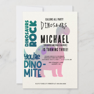 Invitation Personnaliser Dinosaur Trois Rex 3e fête d'anniver