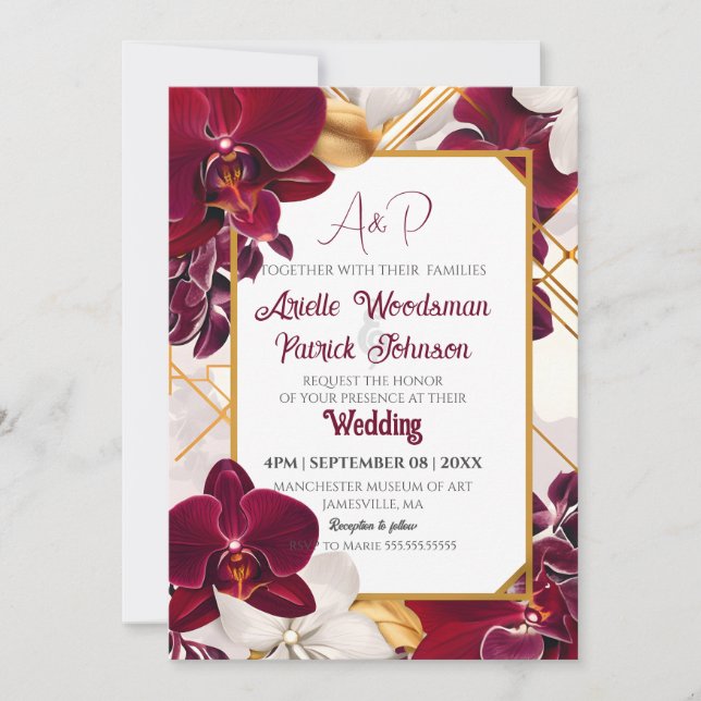 Invitation Personnaliser Elégant cadre d'orchidée Mariage Bou (Devant)