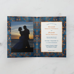 Invitation Personnaliser florale Bleu Chic Cuivre Mariage Bif