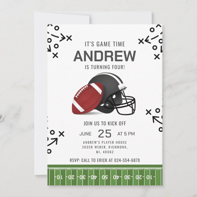 Invitation Personnaliser le football sportif Anniversaire (Devant)