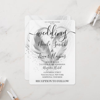 Invitation Personnaliser : Mariage Plumes de Coeur