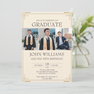 Invitation Personnaliser Photo Graduation Anniversaire Gold F