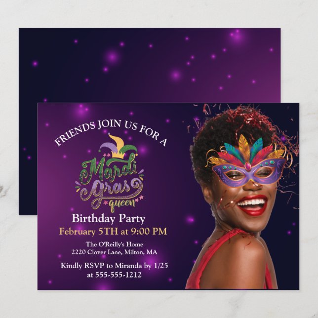 Invitation Personnaliser Photo Masquerade Masques Masques Mar (Devant / Derrière)