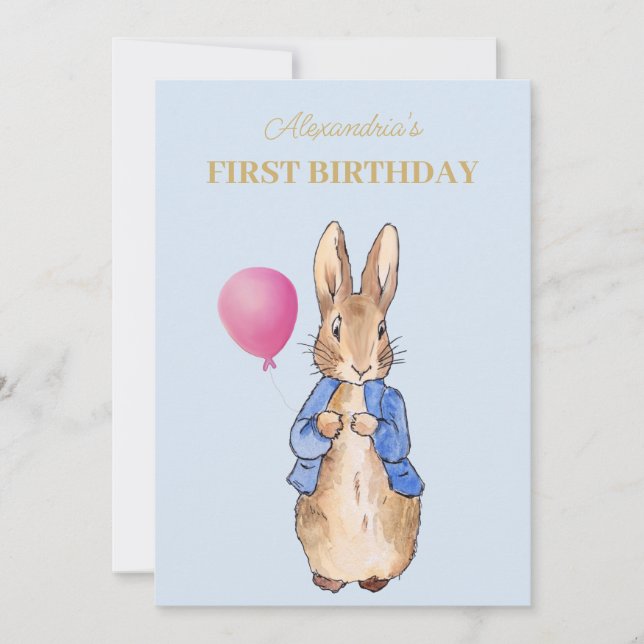 Invitation Personnaliser Pierre le lapin Premier anniversaire (Devant)