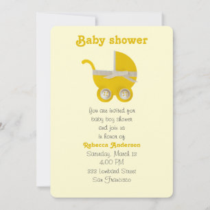 Invitation Personnaliser, poussette jaune et arc blanc