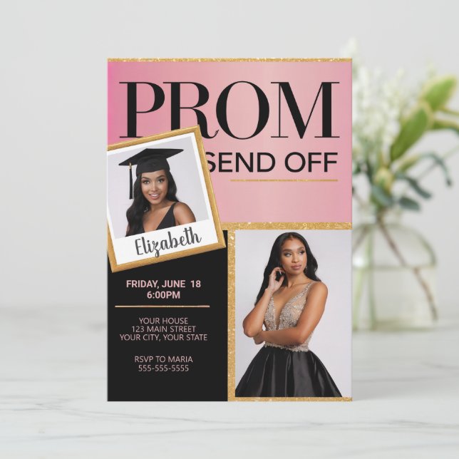 Invitation Personnaliser Sparkling Rose Black Prom Envoyer la (Debout devant)