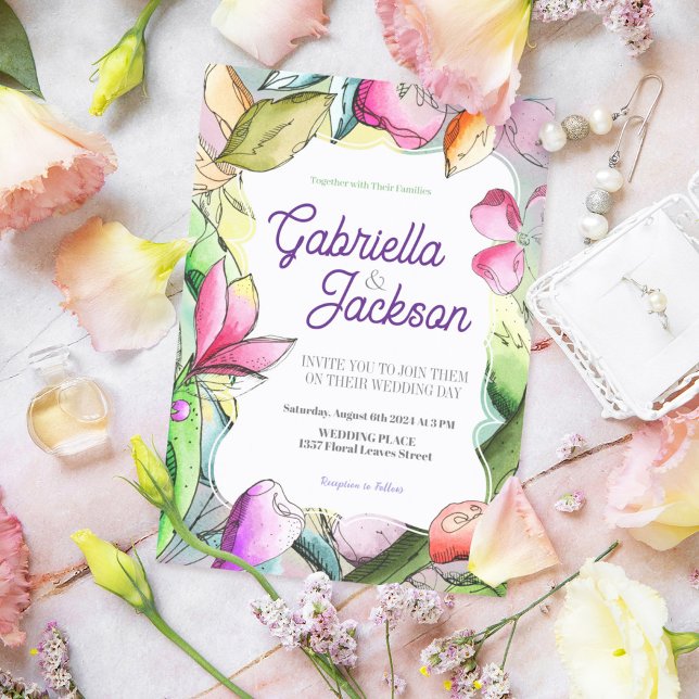 Invitation Personnalisez la belle aquarelle à fleurs en relie (Créateur téléchargé)