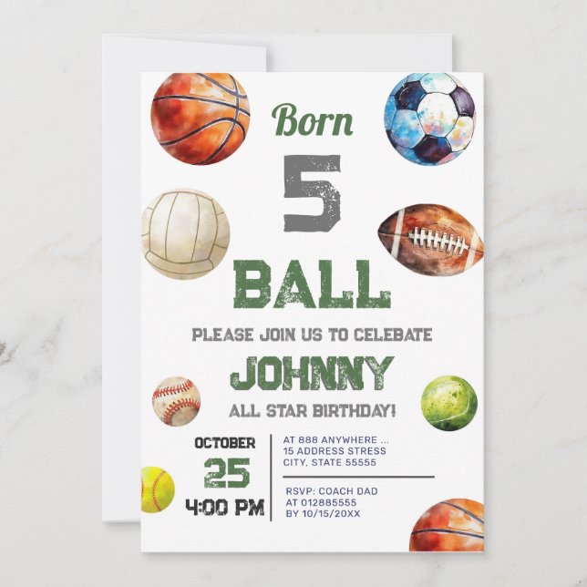 Invitation Personnel All Star Sports Anniversaire Fête Invita (Devant)