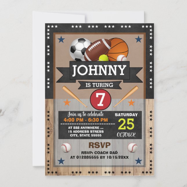 Invitation Personnel All Star Sports Anniversaire Fête Invita (Devant)