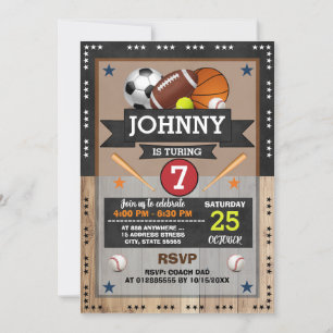 Invitation Personnel All Star Sports Anniversaire Fête Invita