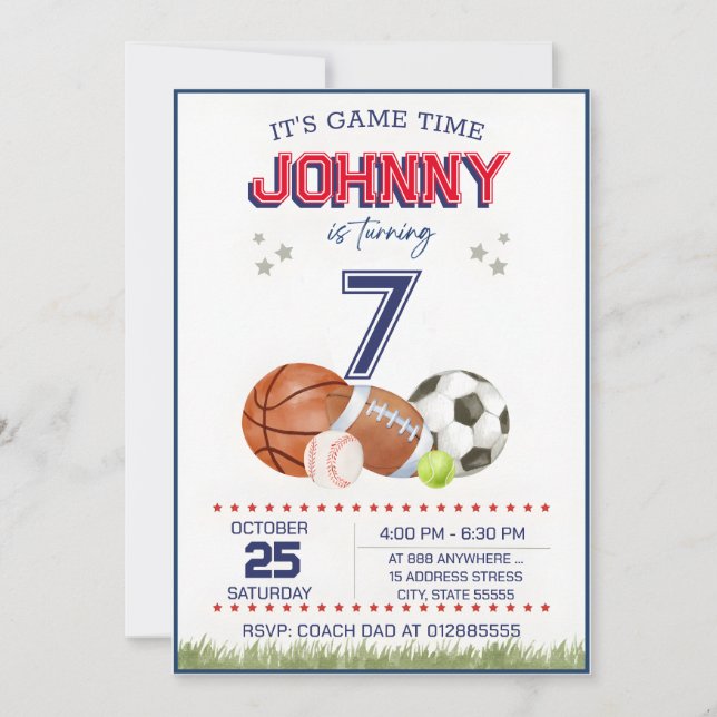 Invitation Personnel All Star Sports Anniversaire Fête Invita (Devant)