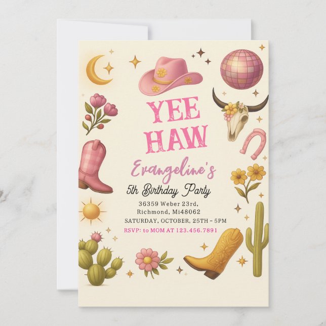 Invitation Personnelle Fille Rose Occidentale Danse d'anniver (Devant)