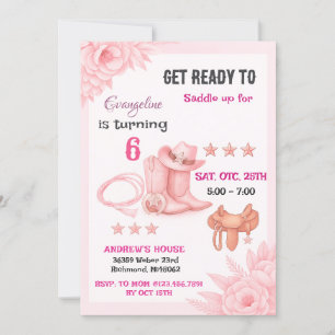 Invitation Personnelle Rodéo Rose Rodéo Cowgirl fête d'annive