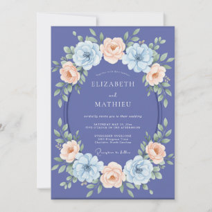 Invitation Pervenche Ranunculus Pêche Eucalyptus Gris Weddin