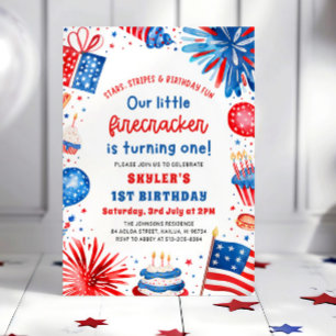 Invitation Pet Feu d'Artifice Fête d'anniversaire du 4 juille