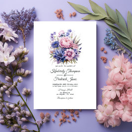Invitation Pétal rose, Cornflower bleu et mauve violet Mariag