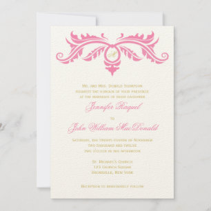 Invitation Pétale rose et or défiler sur papier à feutre ivoi