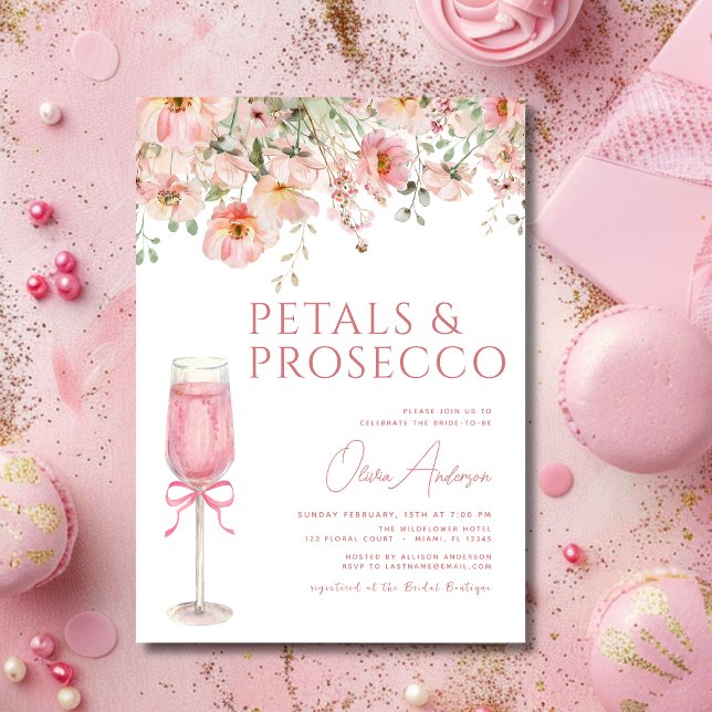 Invitation Pétales à mâchoires roses et Fête des mariées à br (Créateur téléchargé)