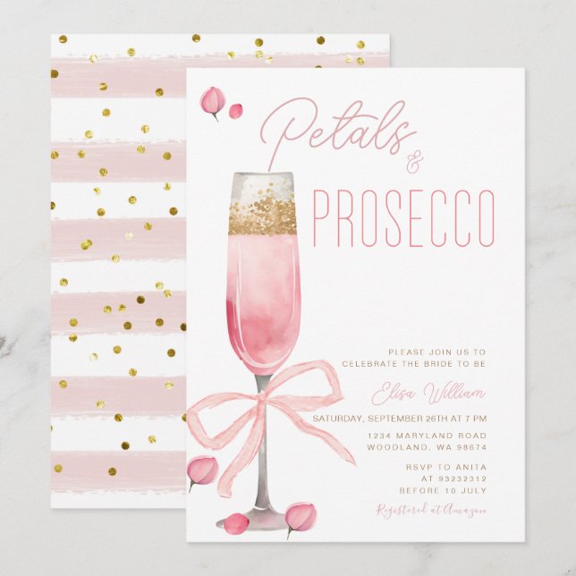Invitation Pétales à mâchoires roses et Fête des mariées de p (Devant / Derrière)
