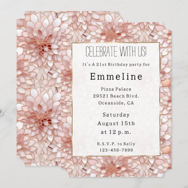 Invitation Pétales blancs rose rose Floral (Devant / Derrière)