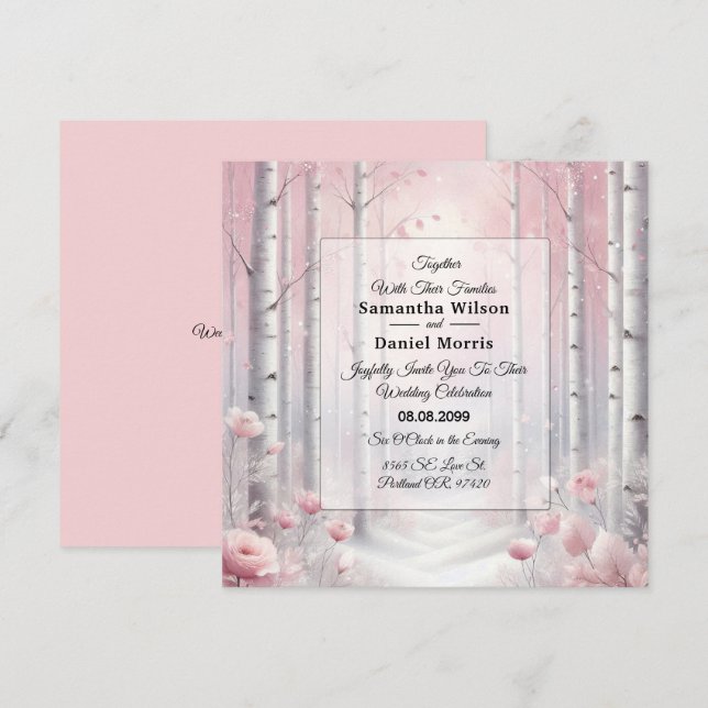 Invitation Pétales congelés dans un Mariage de bois hivernal (Devant / Derrière)