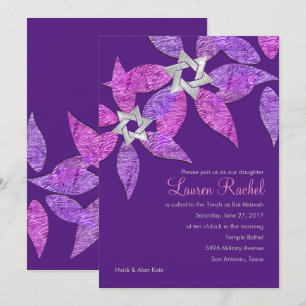 Invitation Pétales couleur bat mitzvah rose et violet