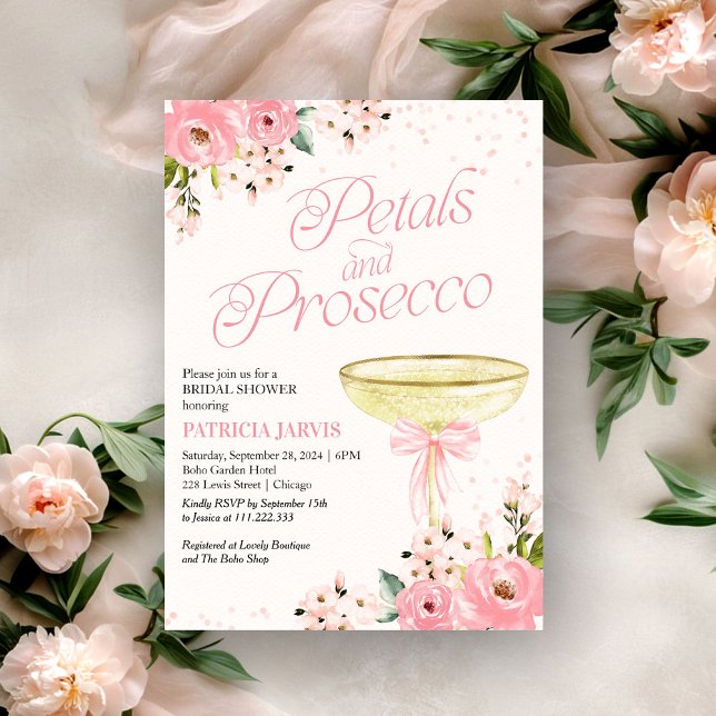 Invitation Pétales De Bow Rose Et Fête des mariées De Procure (Créateur téléchargé)