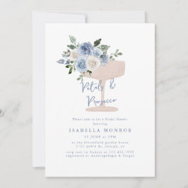 Invitation Pétales de fleurs bleues et Fête des mariées de po