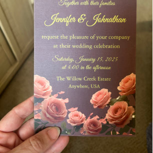 Invitation Pétales de rose mauve poussiéreuse pêche Promesses