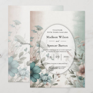 Invitation Pétales Estompés et Sérénité Douce Mariage Floral