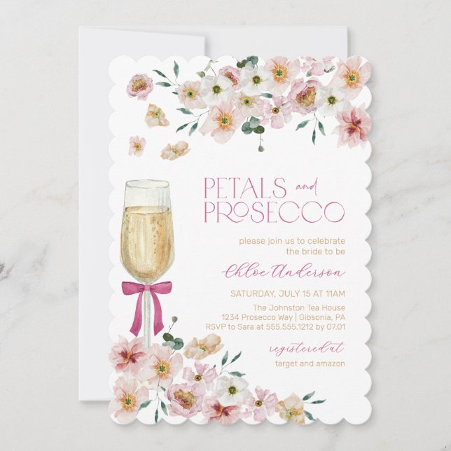 Invitation Pétales et Fête des mariées Champagne de Prosecco (Devant)