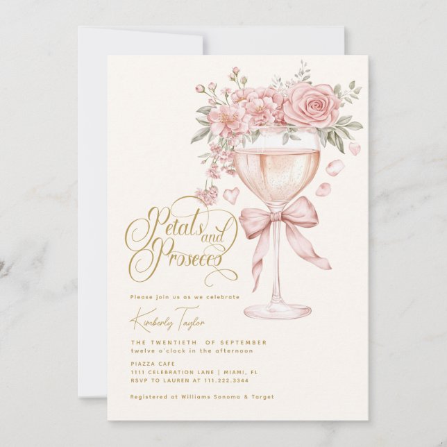 Invitation Pétales Et Parquet Fête des mariées Jardin Rose (Devant)