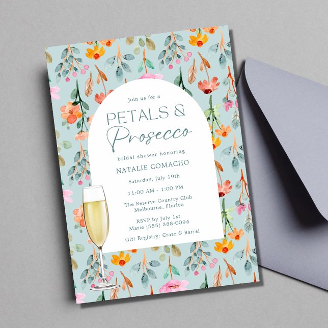 Invitation Pétales et partie de Fête des mariées du ministère (Petals and Prosecco Bridal Shower Party Invitation)