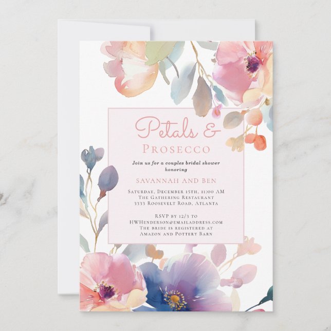 Invitation Pétales et Pourreaux Couples Fête des mariées flor (Devant)