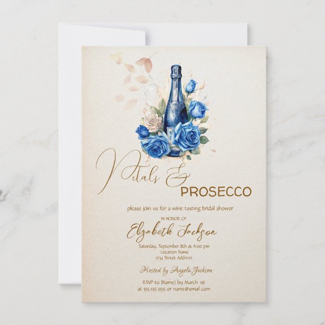 Invitation Pétales et Poursuites Champagne Roses Bleus (Devant)