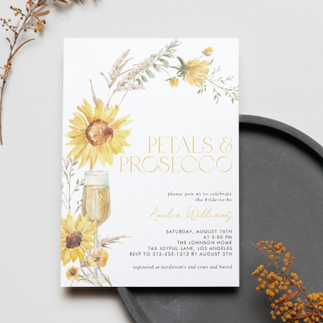 Invitation Pétales et Procuco Boho Fête des mariées de tourne (Easily personalize this sunflower Petals & Prosecco invite for the perfect fall bridal shower)
