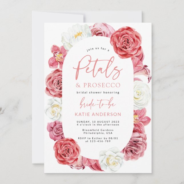 Invitation Pétales et Procuco Pink Floral Rose Fête des marié (Devant)