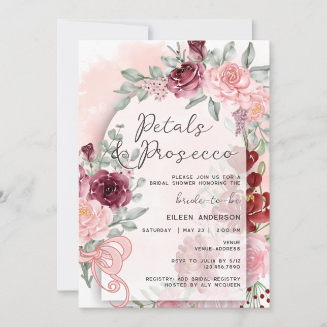 Invitation Pétales et Procuco Roses roses roses Fête des mari (Devant)